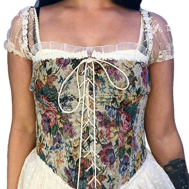 Elegant Women Cute Cat Printed Corsets Bustiers Vintage Girdle Slim Waist  Belt Underbust Back Lace-up Corset Tops Curve Shaper