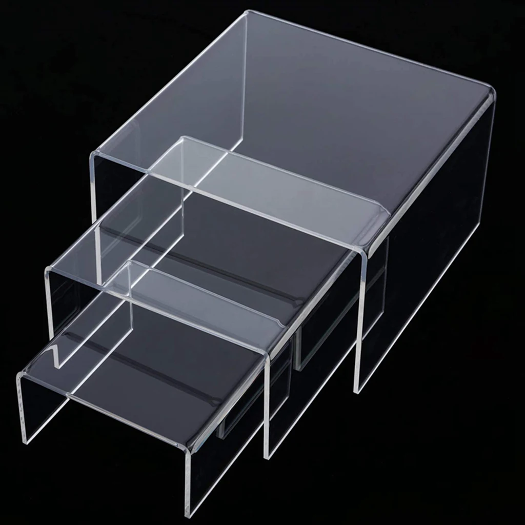 Acrylic Display Risers 1 Set of 3 Size Steps Acrylic Display Stand Anti-Corrosion Clear Showcase Display Shelf