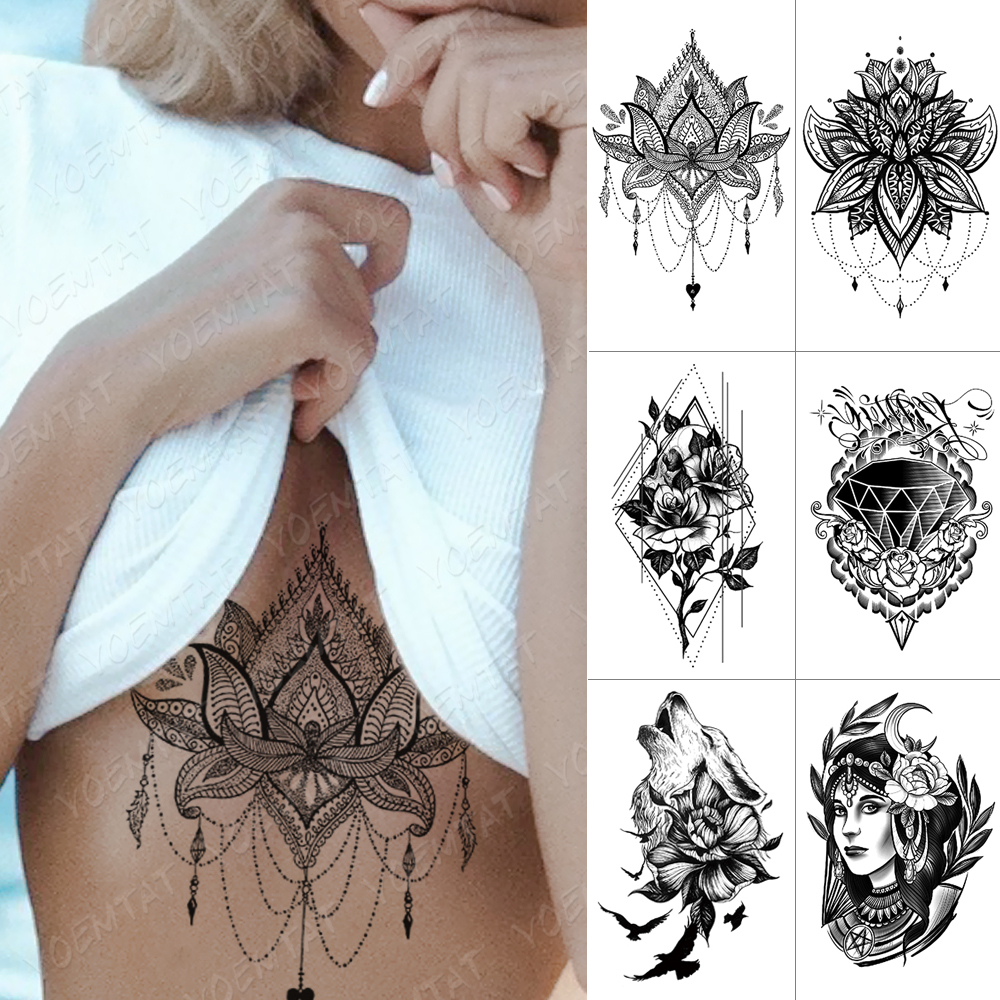 Best of Waterproof Temporary Tattoo Sticker Chest Lace Henna Mandala Flash Tattoos Wolf Diamond Flower Body Art Arm Fake Tatoo Women Men Reviews & Tips