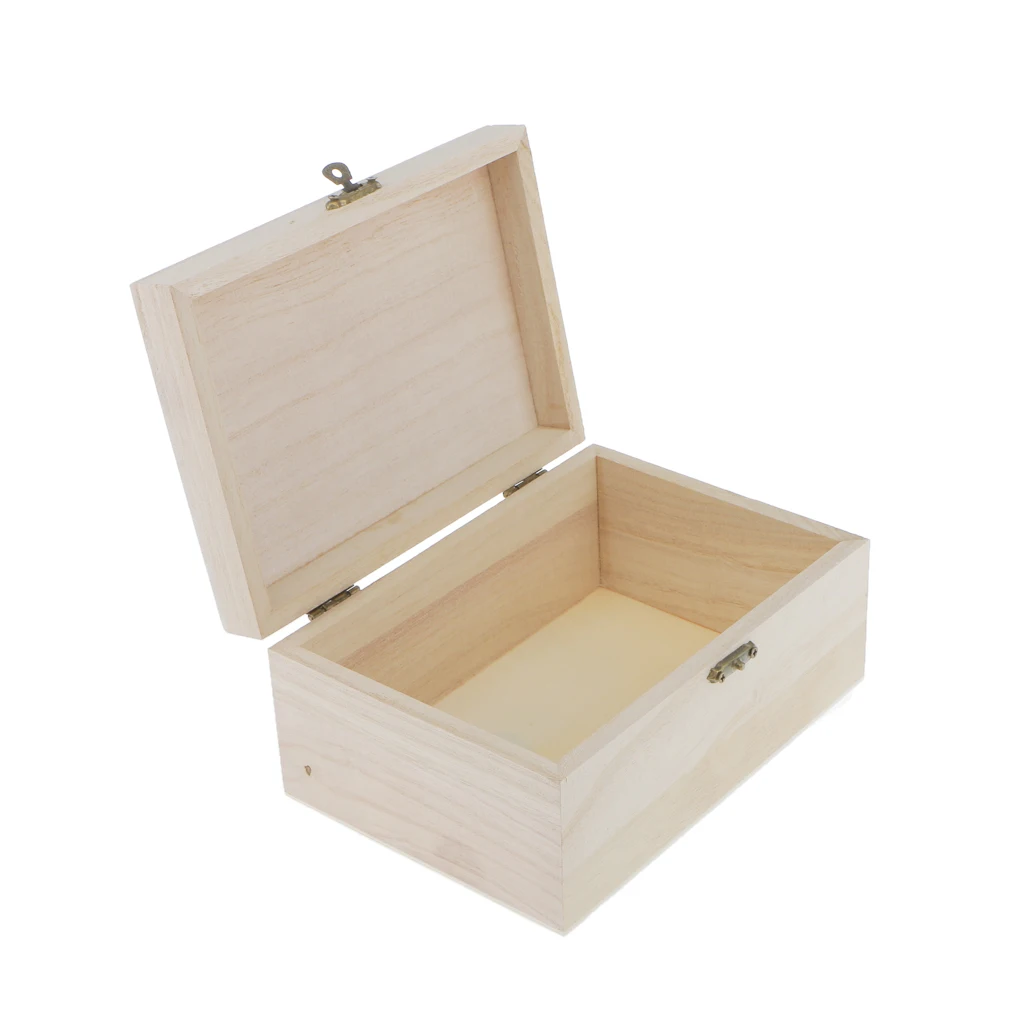 Unfinished Unpainted Plain Wooden Jewelry Box Case Keepsake Gift 17 x 12cm