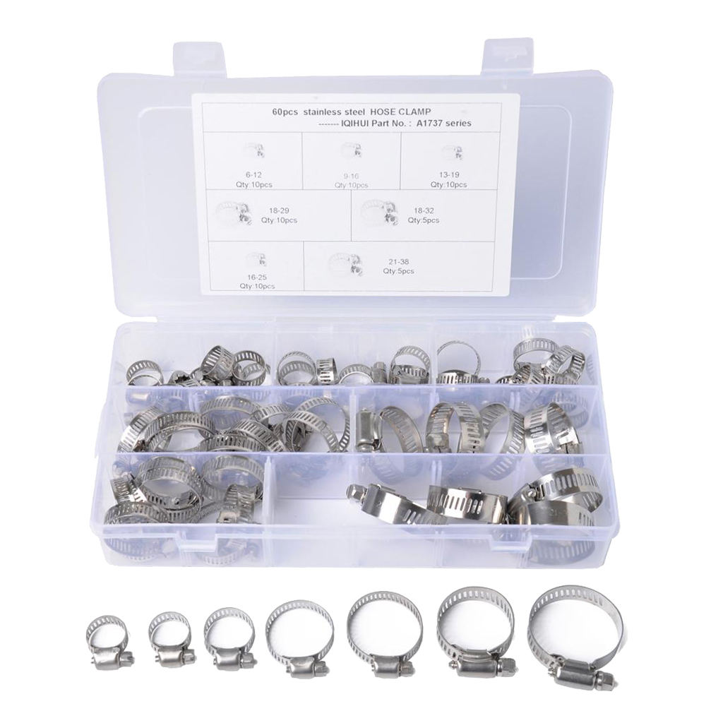 60X Rustproof Stainless Steel Oil Hose Clips Clamp Tubing Clip Clamps 6-38mm