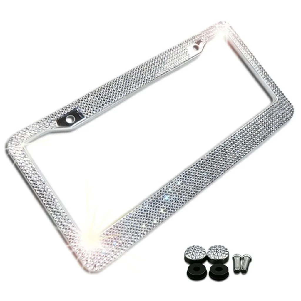 Motorcycle Crystals Bling License Plate Bracket Holder Frame Blank Stainless Easy To Install Elegant Charm and Eye-Catching