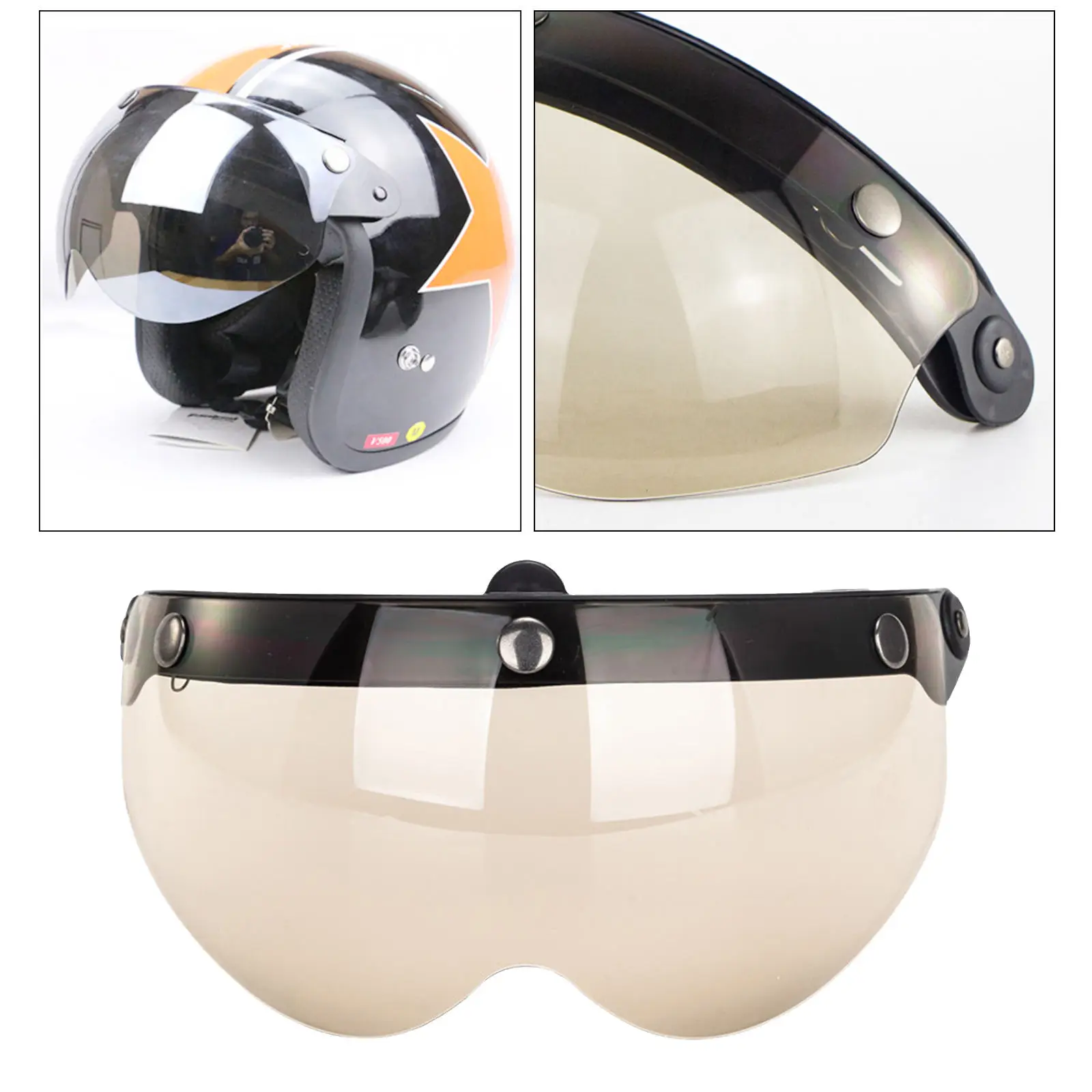 Flip Up Down Visor Lens Replace for 3 Button Motorcycle Helmets Open Face