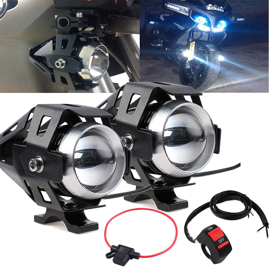 2PCS Motorcycle LED Headlight 125W 3000LM U5 Waterproof Driving Spot Head Lamp Fog Light Switch Motor Accessories 12V 6000K