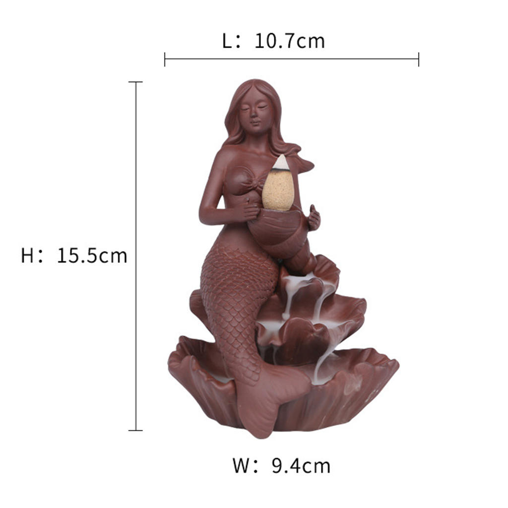 Ceramic Incense Burner Waterfall Backflow Incense Holder, Novelty Mermaid Censer Artistic Tea House Incense Burning Stand