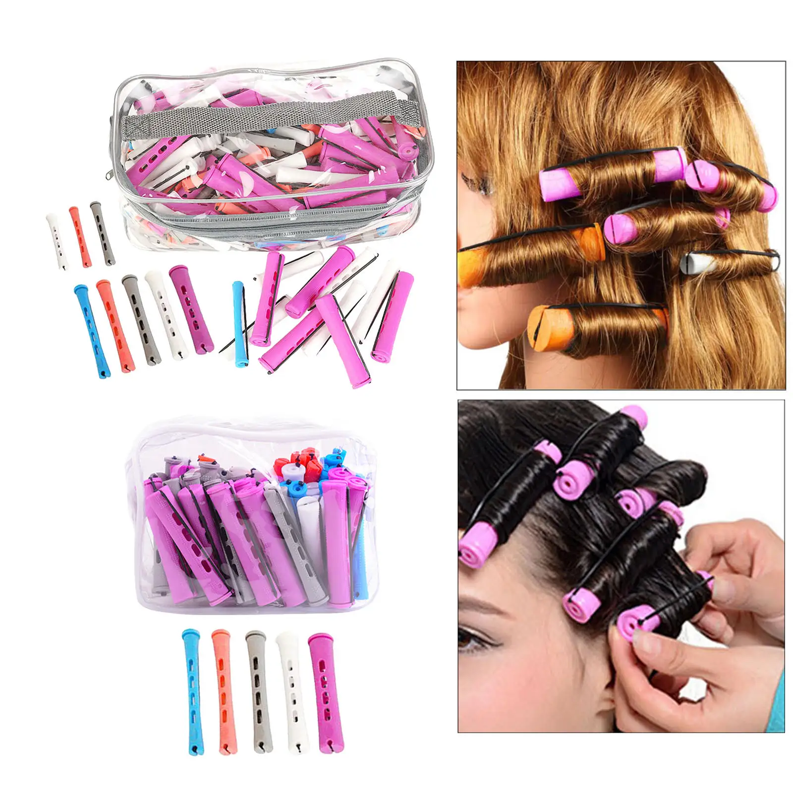 Hair Rollers with Rubber Band Small Medium Large Size No Heat Perm Rods Perming Curlers Curly Wavy Rod for Long Short Hair Set