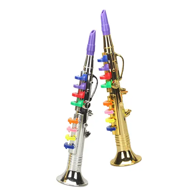 Saxofón 8 teclas de colores accesorios de simulación metálica jugar Mini  instrumentos de viento musicales para niños juguete de cumpleaños -  AliExpress