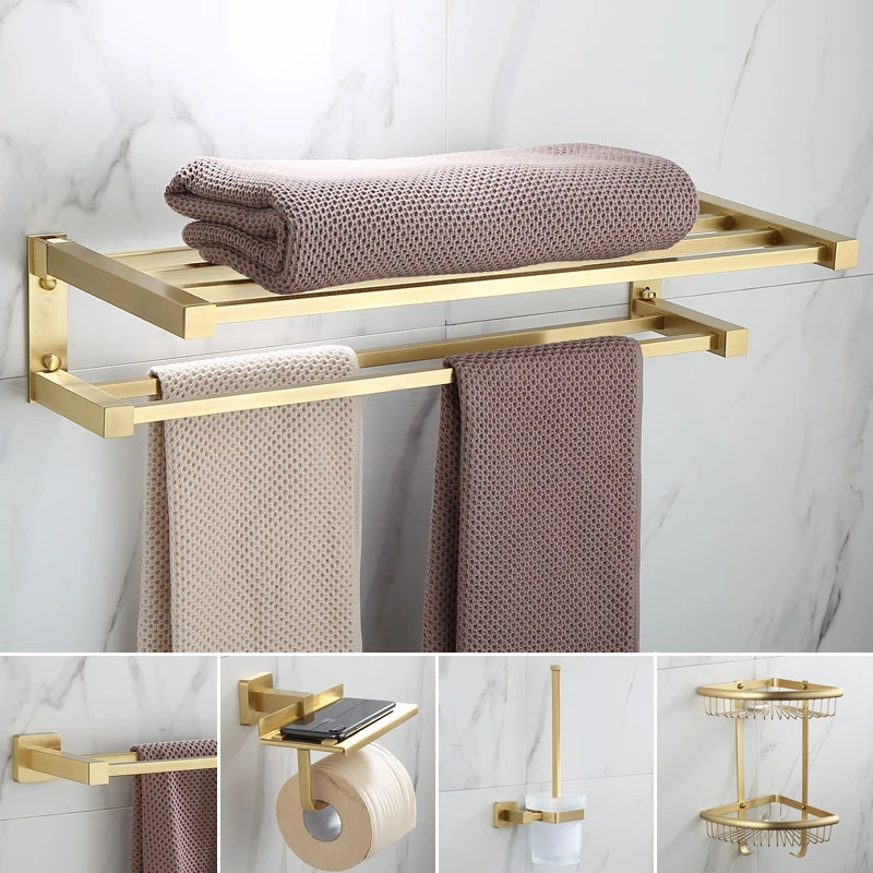 Polished Gold Wall Mount Bathroom Accessories Set Bath Hardware Towel Bar ZJ018 