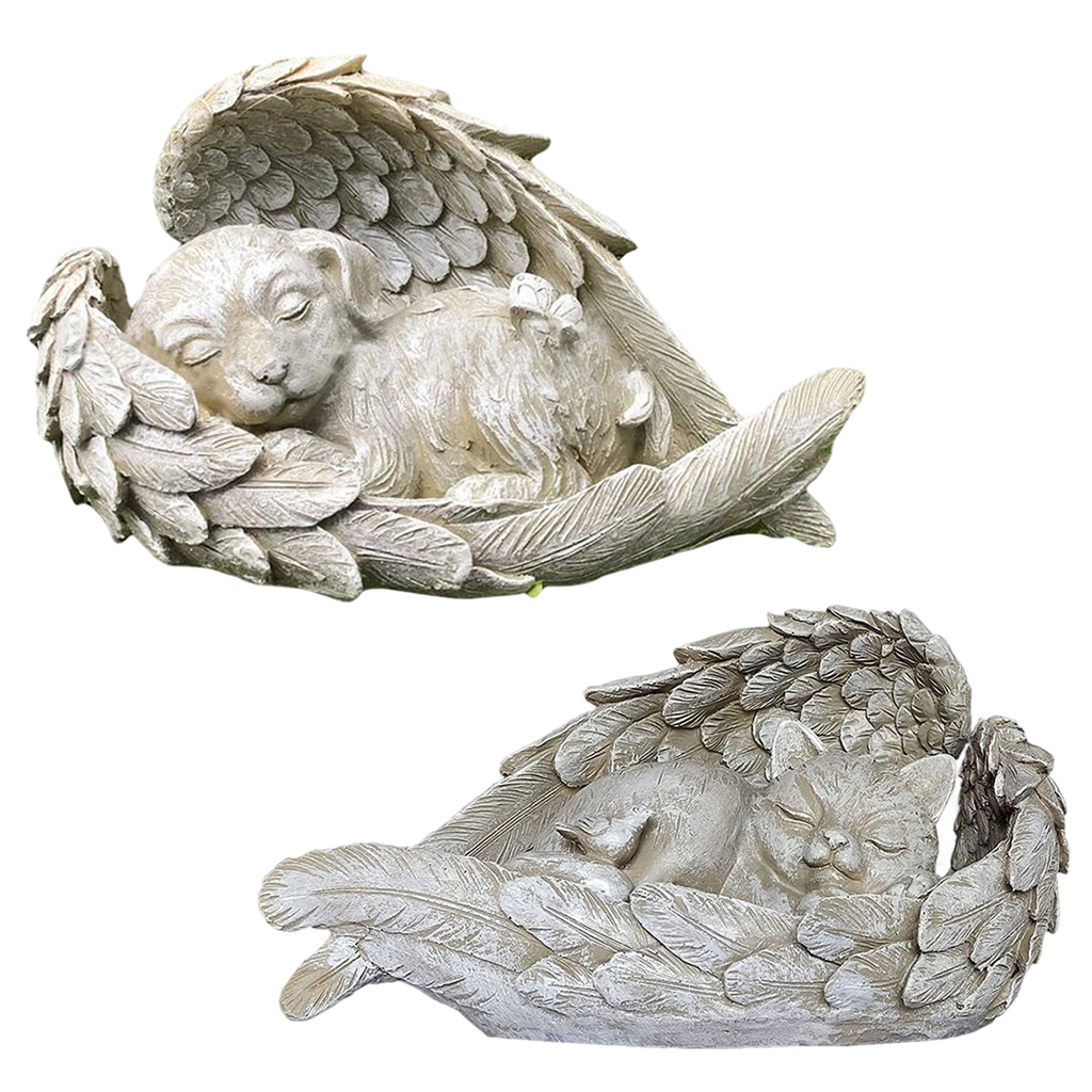 Handmade 12cm Resin Dog/Cat Angel Statue Courtyard Figurine Decoracion