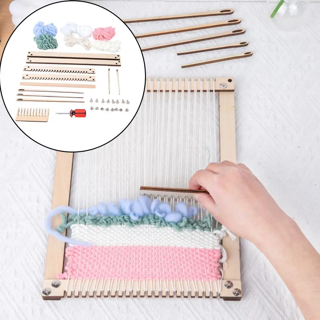 Wooden Weaving Loom Kit Tool Hand-Knitted DIY Tapestry Looms Craft with Needle Knitting Tool for Weaver Supplies Accessories
