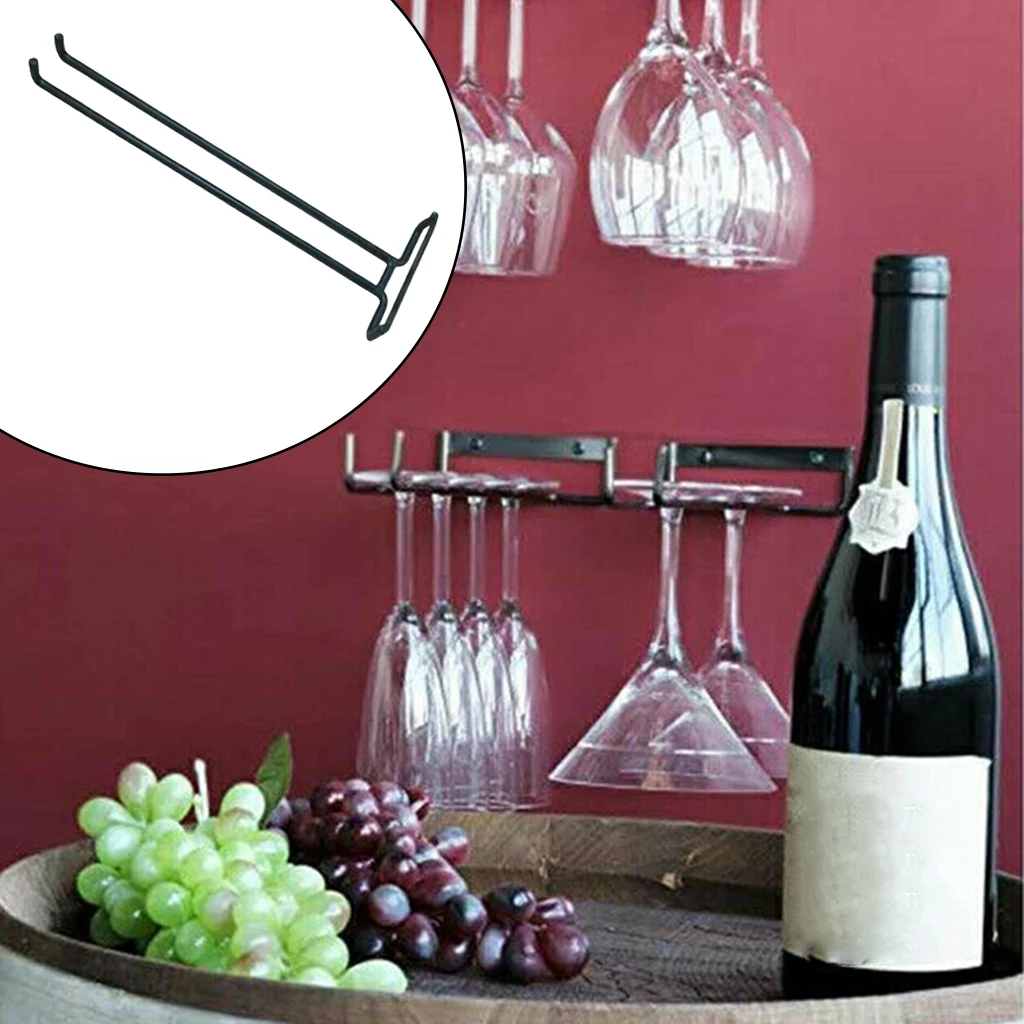 Black Wine Glass Holder Stand Hanging Rack Storage For Cabinet and Bar Decor