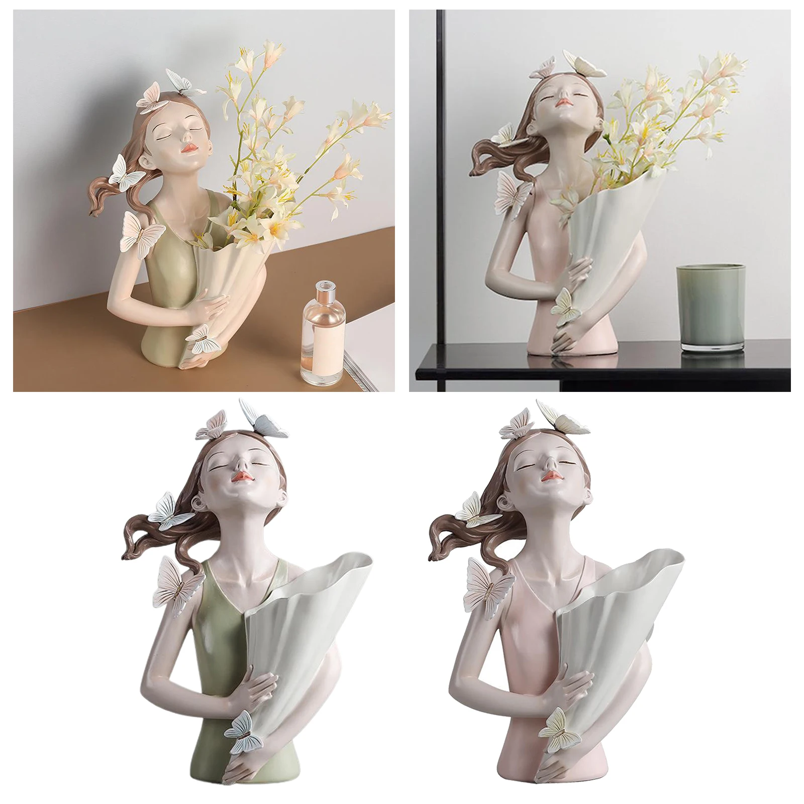 Nordic Butterfly Fairy Girl Dry Flower Vase Pot Minimalism Art Decoration , Home Centerpieces Resin Figurines Statues