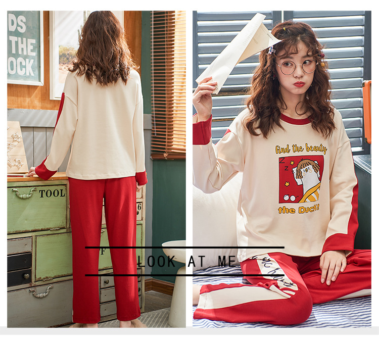 Algodão dos Desenhos Comprida + Calça Slpbely Feminino Pijamas Conjunto Nightwear Primavera Bonito Animados Manga Casual Casa Roupas 14 Cheap Conjuntos de pijama