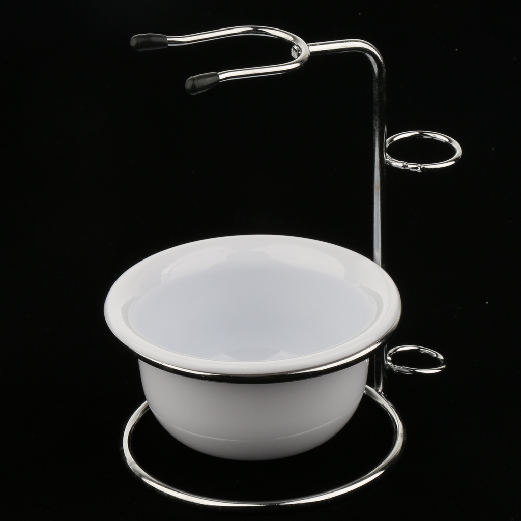MagiDeal Mens Safety Razor Stand+Plastic Brush Soap Bowl for Barber and Home