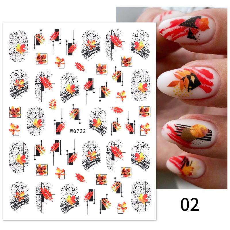 1PC Lines Maple Leaves Nail Foil Stickers Autumn Gold Flower Leaves Transfer Decals Slider Nails Art Decoration DIY Manicures