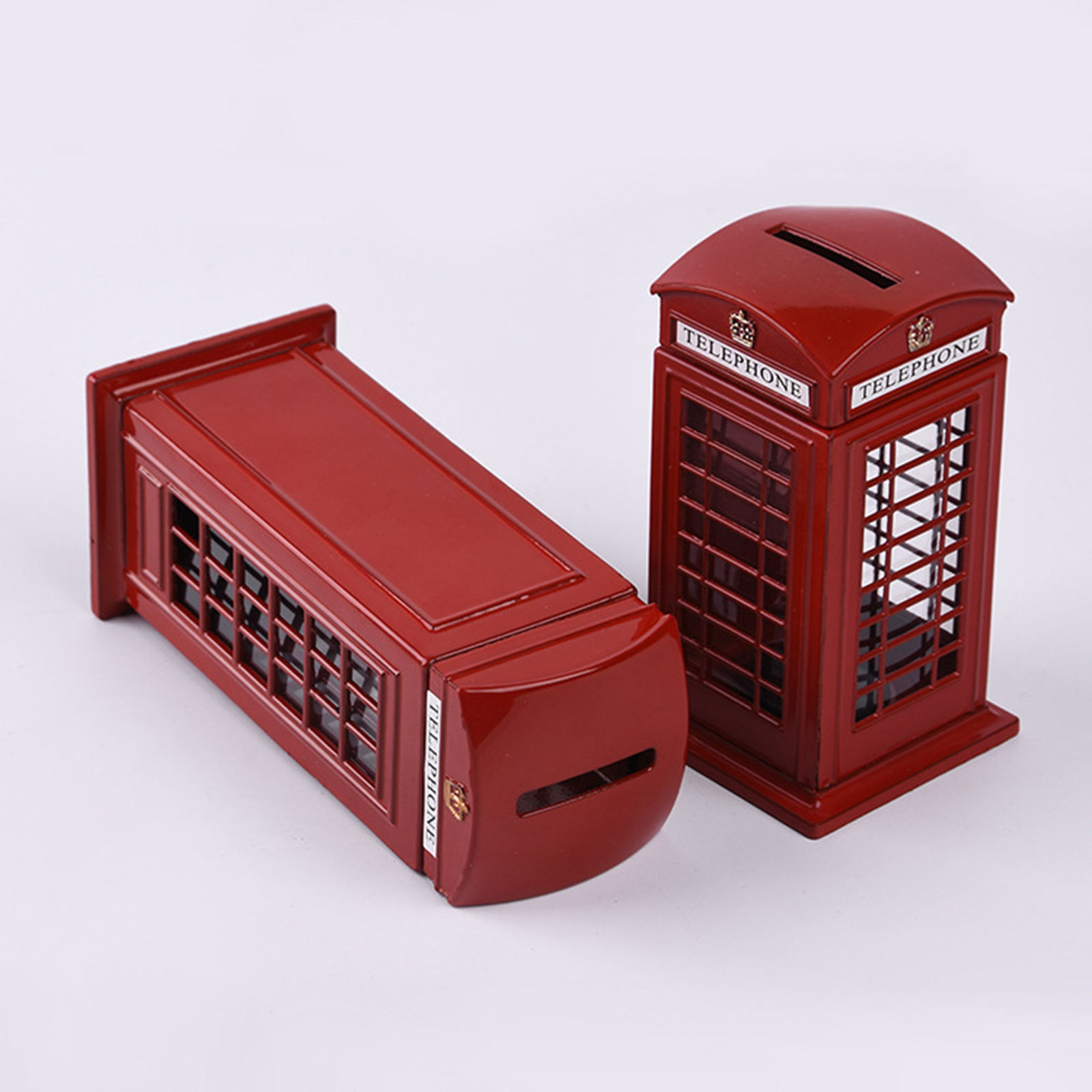 Metal Red British English London Telephone Booth Bank Coin Bank Saving Pot Piggy Bank Red Phone Booth Box Decor Container