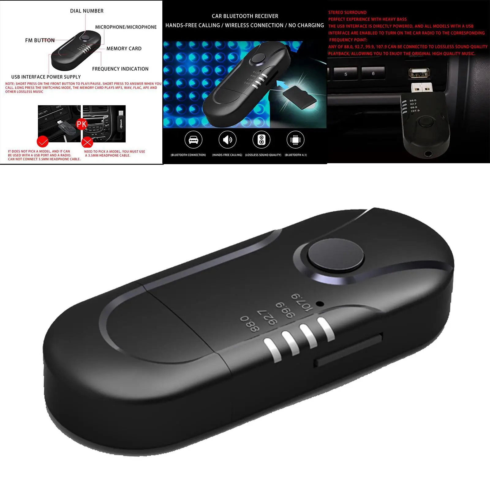 USB Bluetooth Adapter Stereo Bluetooth 5.0 Portable 3 in 1 Music Player FM Transmitter Receiver for AUX Headphones TV Laptop Car