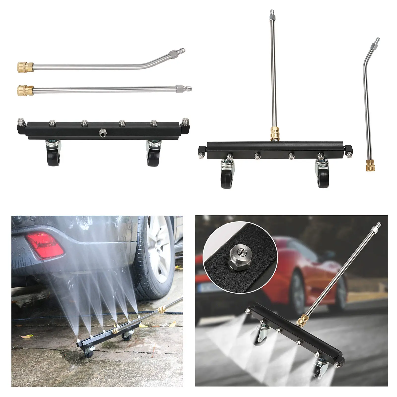 15inch Pressure Washer Attchment Undercarriage Cleaner with 6 Nozzles and 2 Extension Wands for Car Underbody Cleaning