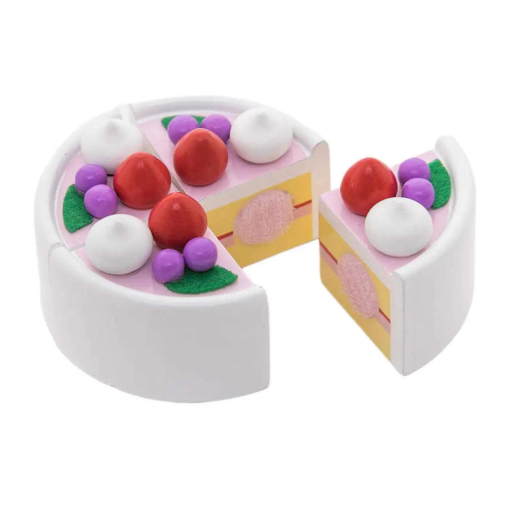 Wooden Fruit Birthday Cake Sliceable Play Food Party Dessert Kids Educational Toy Kitchen Role Pretend Play Cooking