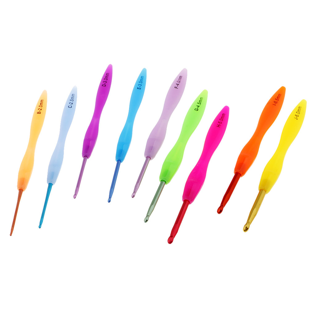 9Pcs Multi Coloured Aluminium Crochet Hooks for Arthritic Hands, Beginners Yarn Knitting Needles Set 9 Size