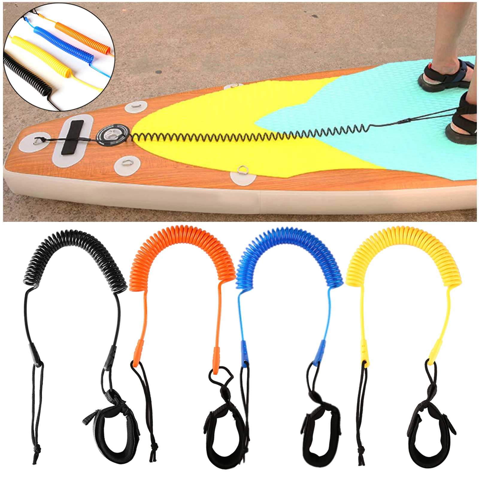 Surfboard Paddle Board Leash Coiled Boat Raft Surfing Ankle Stretch Leg Rope