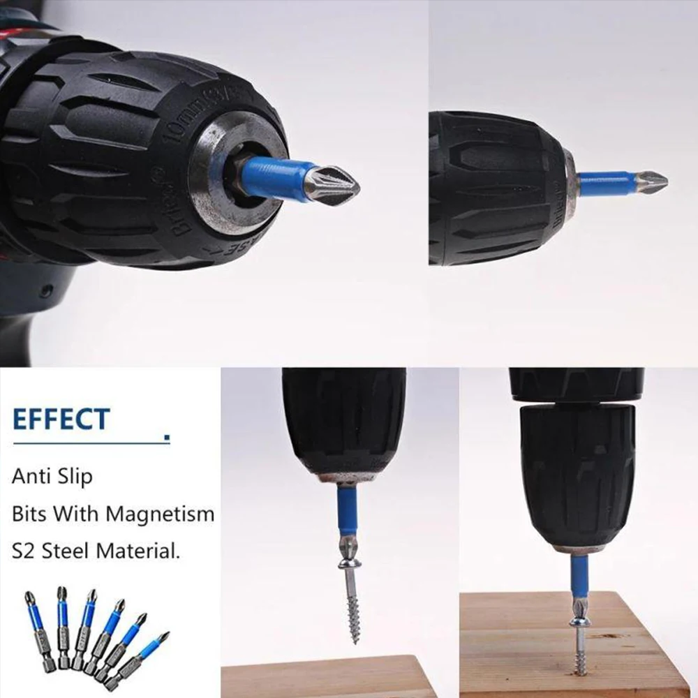 Magnetic Anti-Slip Drill Bit Anti Slip 7Pcs Cross Head Elastic Screw Hand Tools 1 set（7pcs） Magnetic PH2 Electric Hex Shank Screwdriver Bits Set 