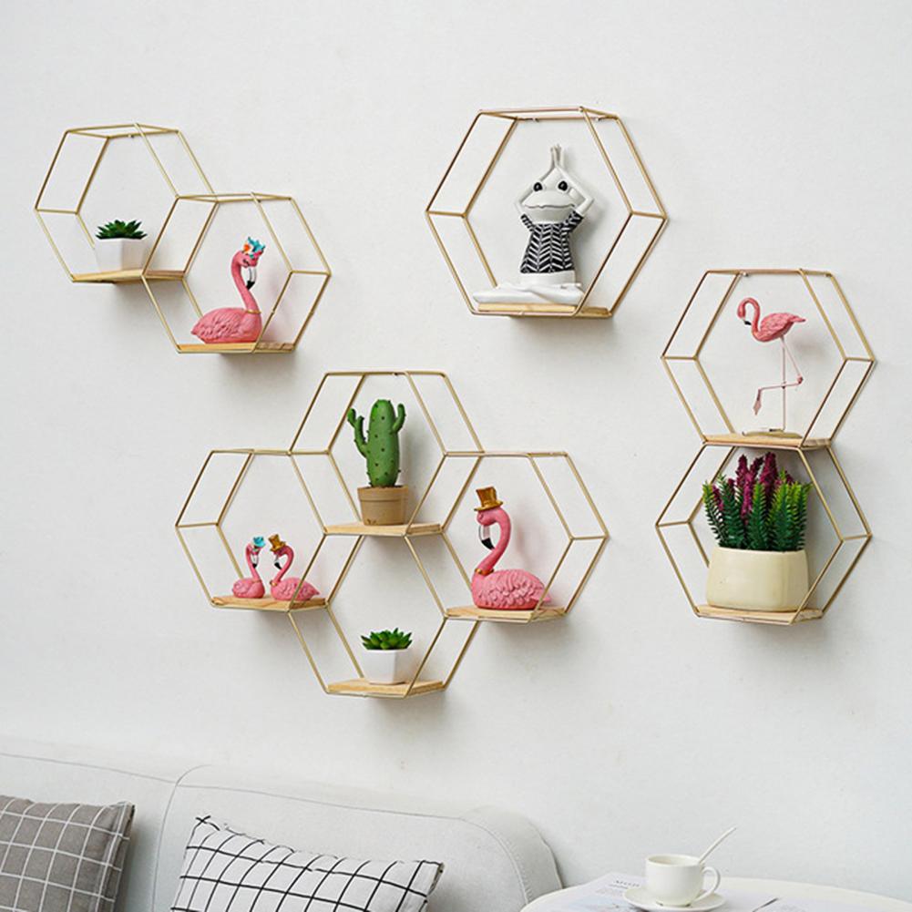 Description Picture 2 of itemNordic Hexagonal Iron Storage Stand Small Pot Wall Holder Home Shelf Storage Holder Contracted Design Decorative Shelves for