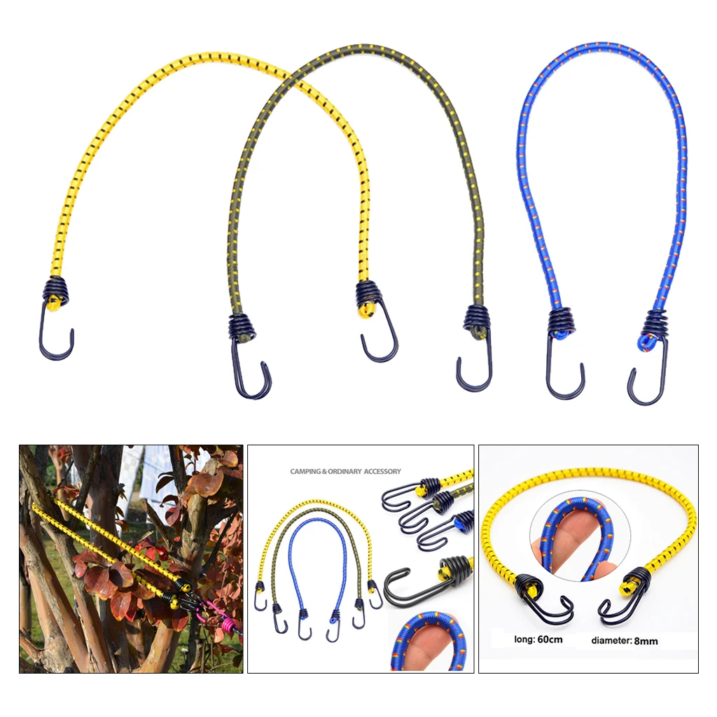 Heavy Duty Bungee Ropes with Metal Hooks Clips Luggage Ties Rope