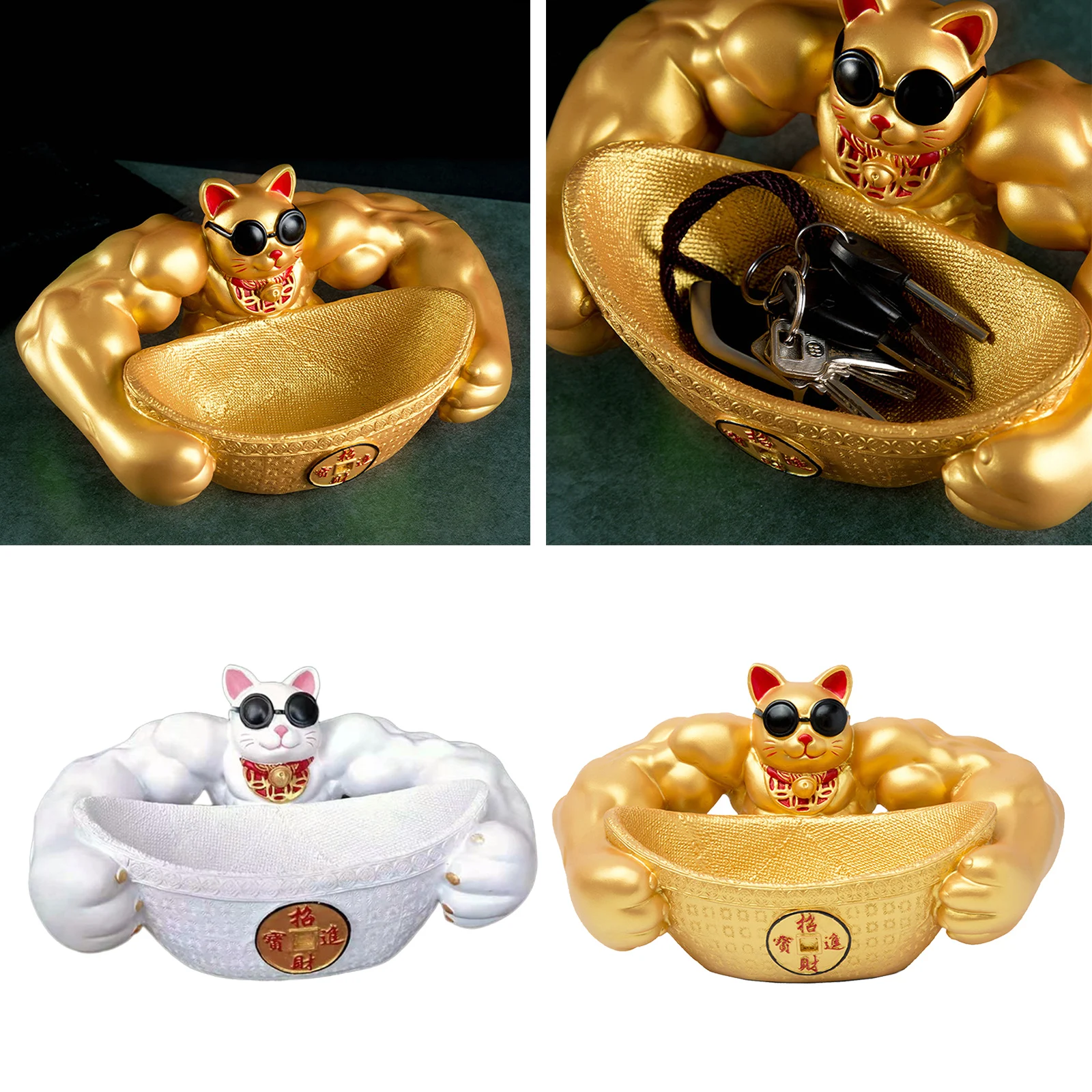 Lucky Cat Storage Tray Creative Living Room Decoration Animal Feng Shui Statue Muscle Arm Lucky Cat Storage Box Ornament