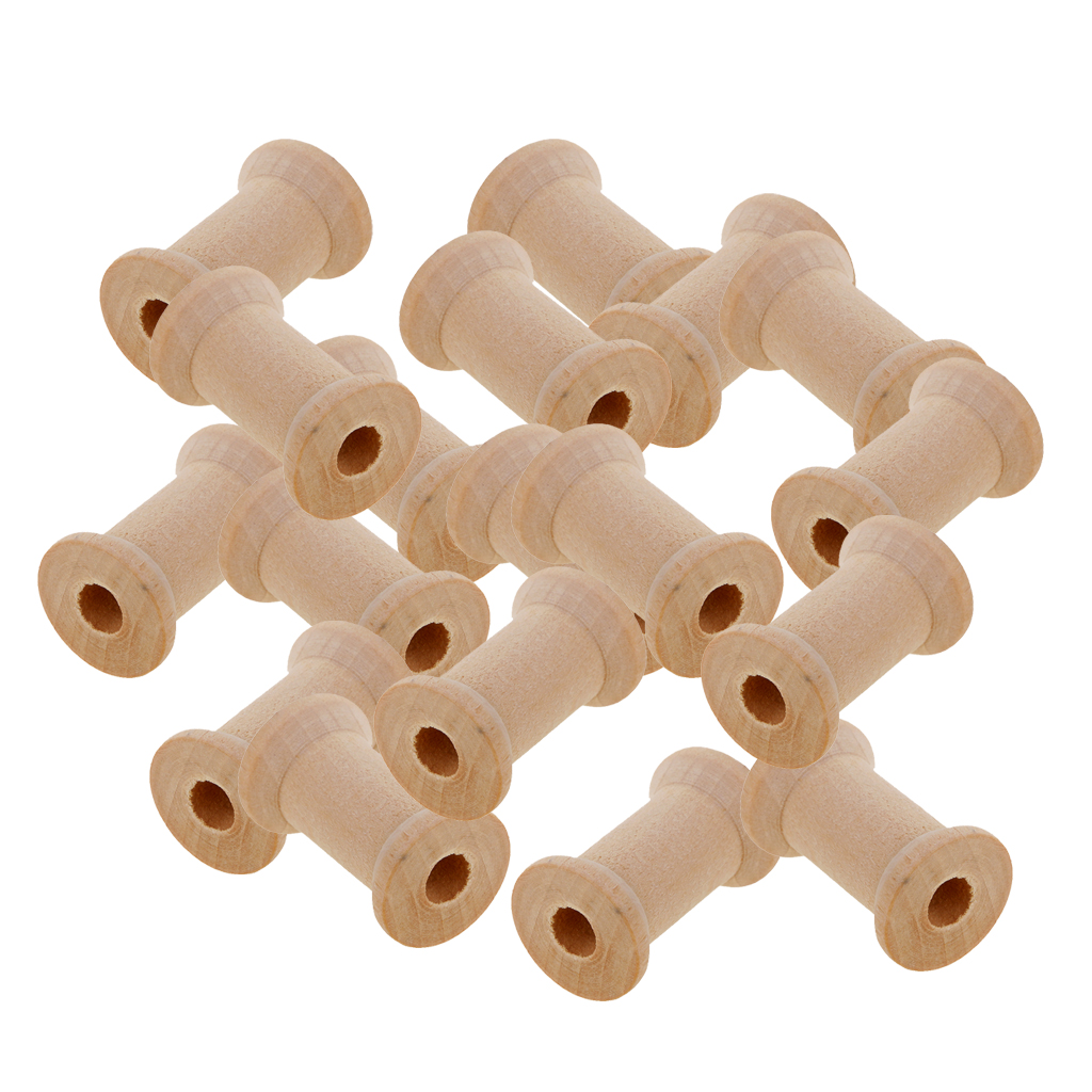 20 Pieces Vintage Natural Wooden Classic Bobbin Empty Thread Spools DIY Coils