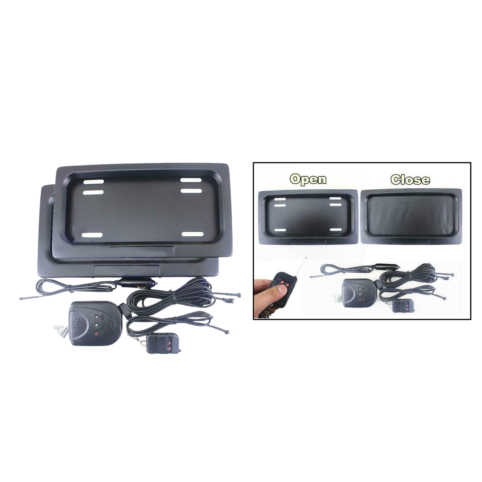 Front&Rear Remote USA Auto License Plate Frame Roller Curtain Kit for Car Shows