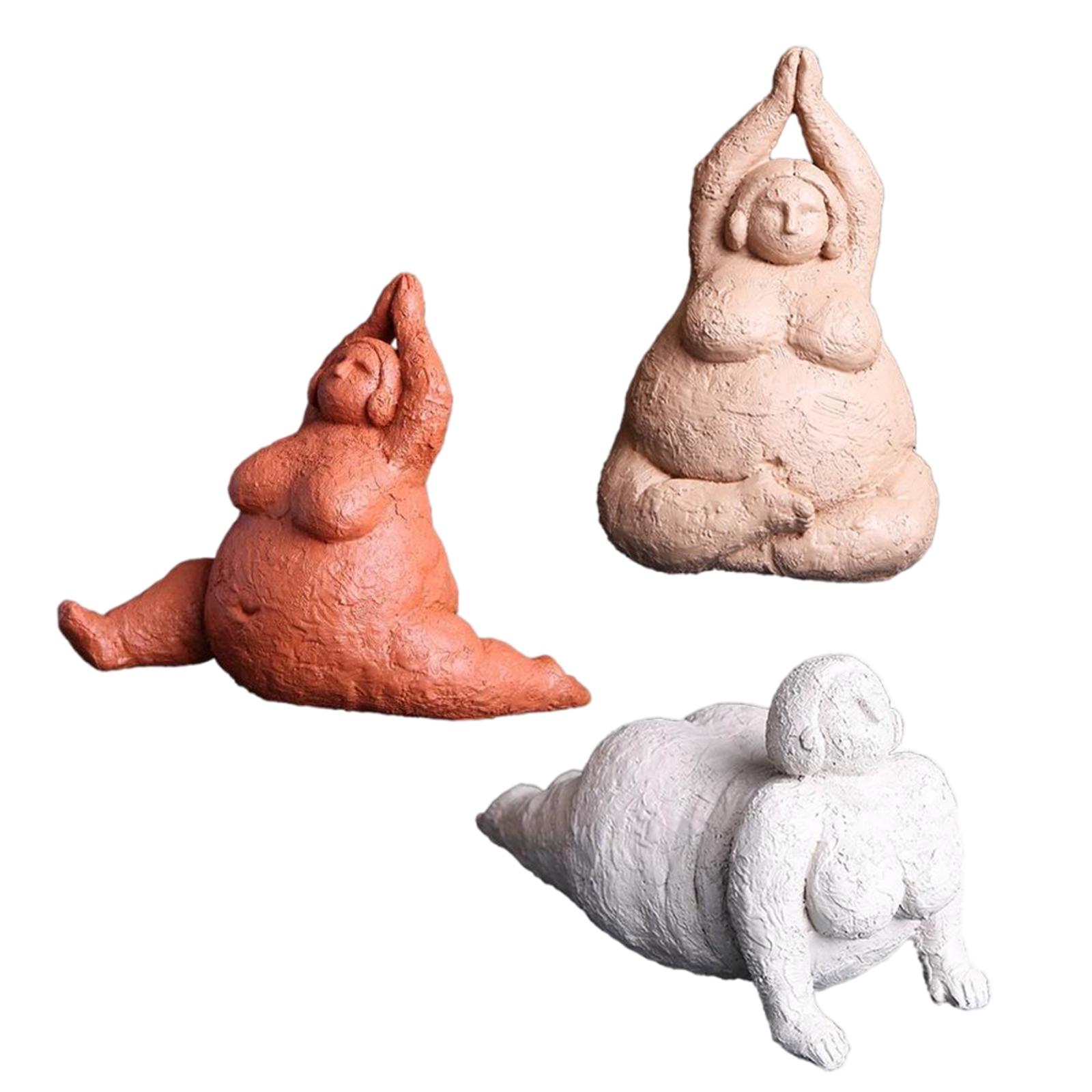 3Pieces Abstract Handmade Yoga Decor Resin Fat Lady Figurine Statue Ornament Gifts Souvenirs