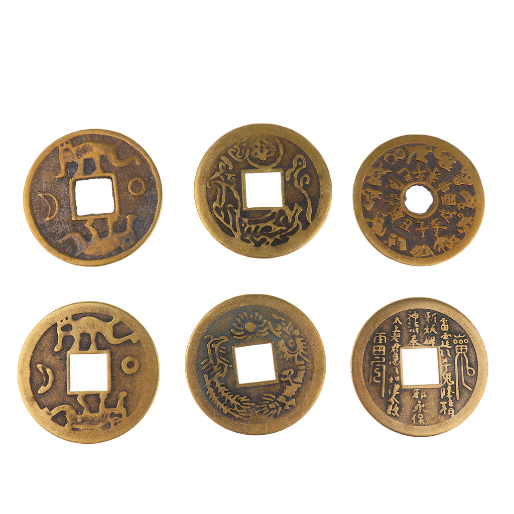 Set of 6 Feng Shui Coins Chinese I-Ching Coins Fortune Coin 4.2cm (1.65'')