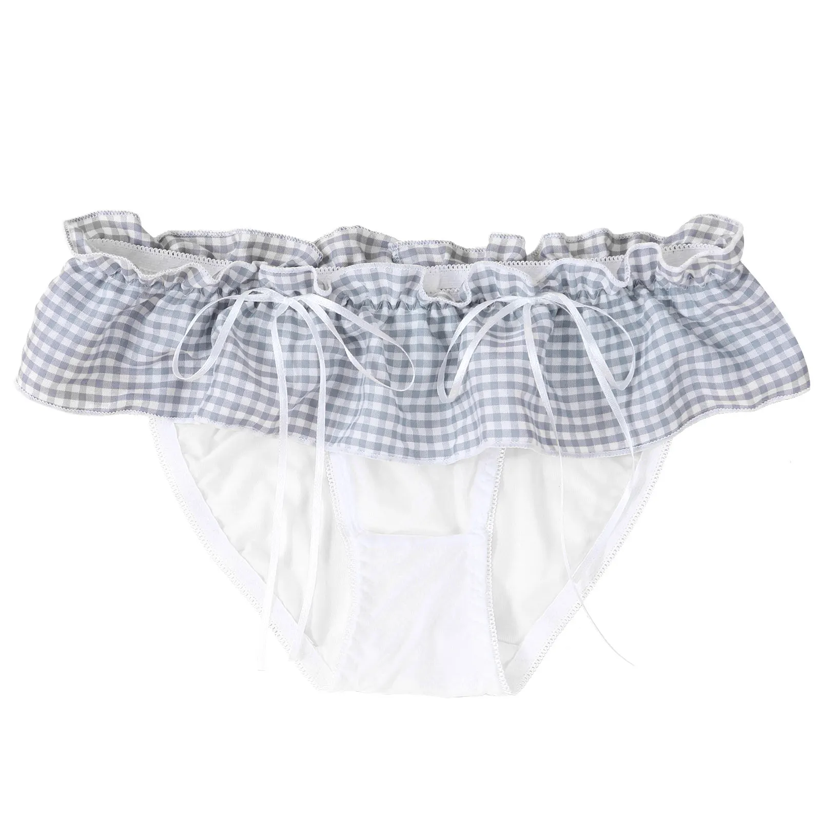 Sissy Male Gay Underwear Men's Panties Ruffle Lace Plaid Print Thongs T-back Panties Low Waist Bowknot Lingerie Underpants men in briefs
