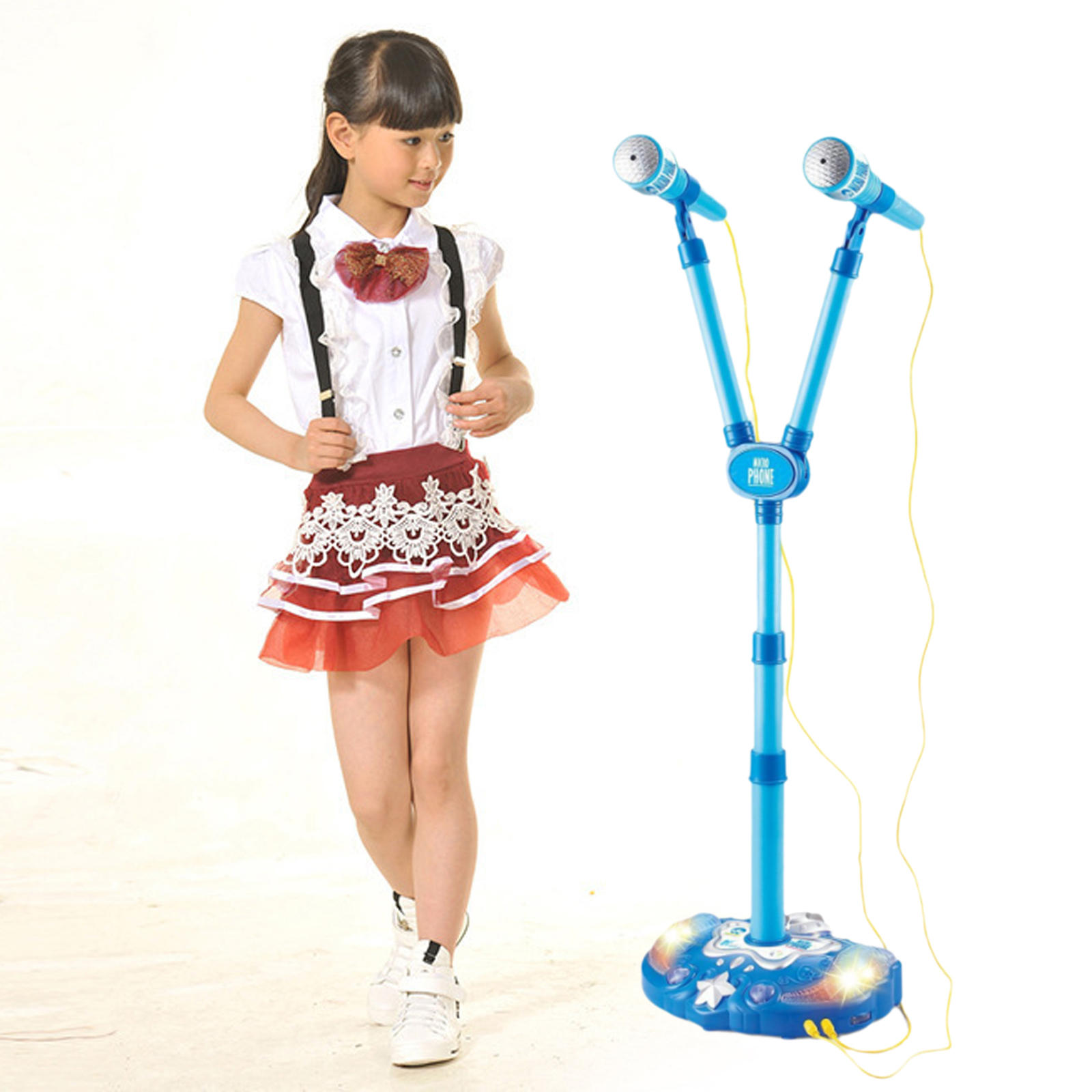 Kids Girl Karaoke Twin Microphone with Adjustable Stand Light and Music, Karaoke Machine for Kids