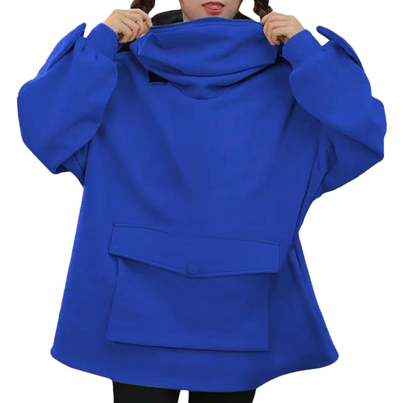 Women Novelty Frog Hoodie Long Sleeve Sweatshirt Solid Color Hooded Coat with Lazy Style Flap Pocket 17