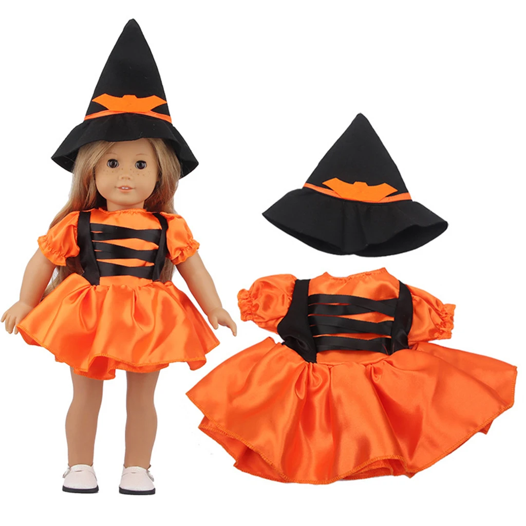 18 Inch American Doll Girls Clothes Halloween Pumpkin Colored Witch Costume Born Baby Toys Accessories 43 Cm Boy Dolls Gift