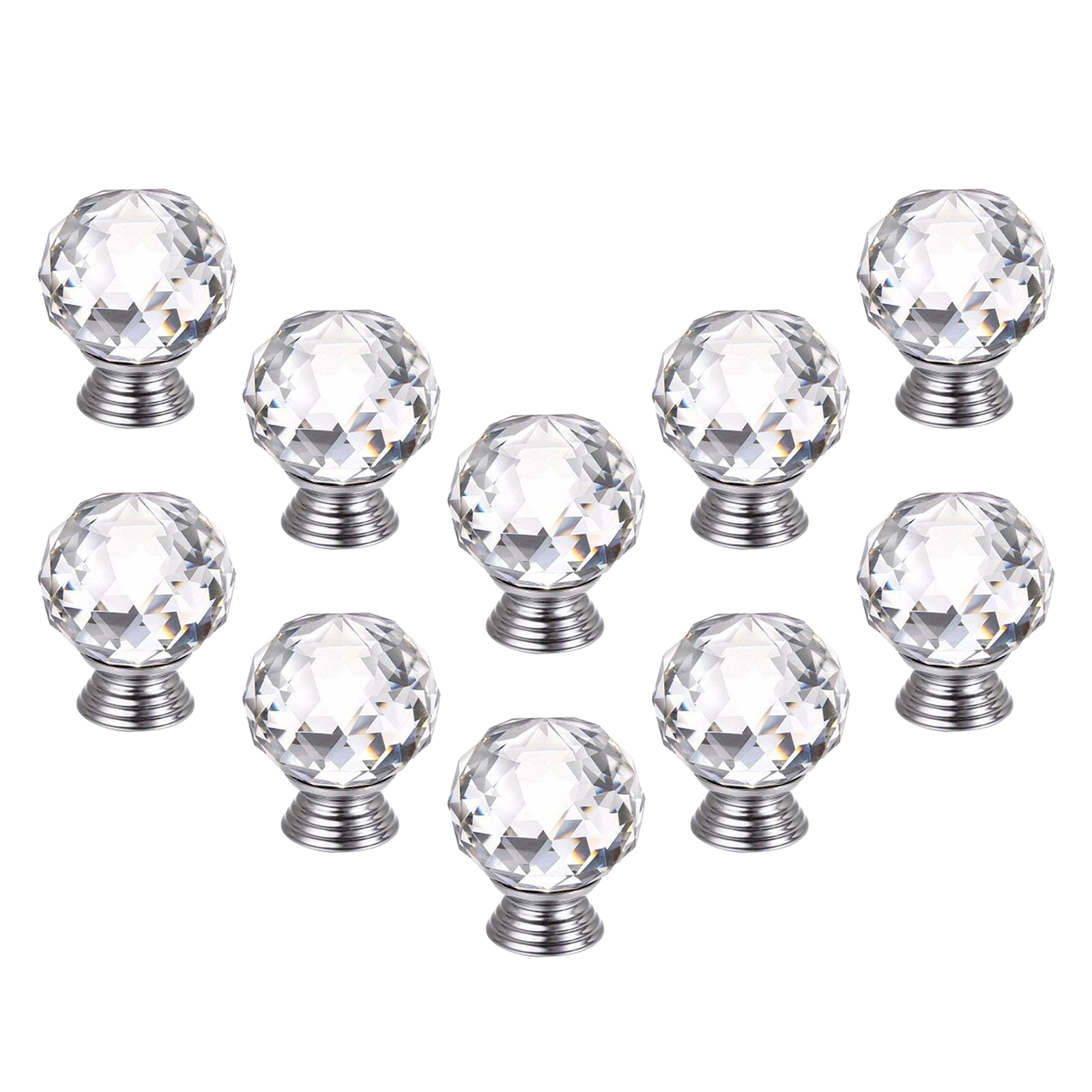 10Pcs 30MM Crystal Clear Cabinet Dresser Knobs Diamond Shape Drawer Door Chrome Glass Pull Handles for Kitchen Office DIY