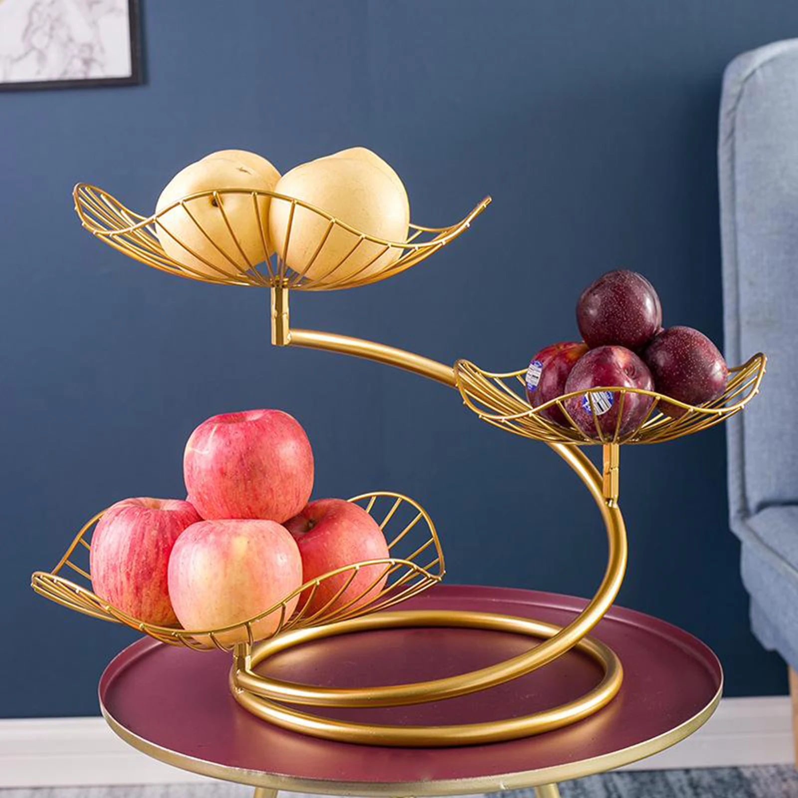Countertop Metal Fruit Basket Stable 3 Tiers Fruit Bowl Snack Display Holder
