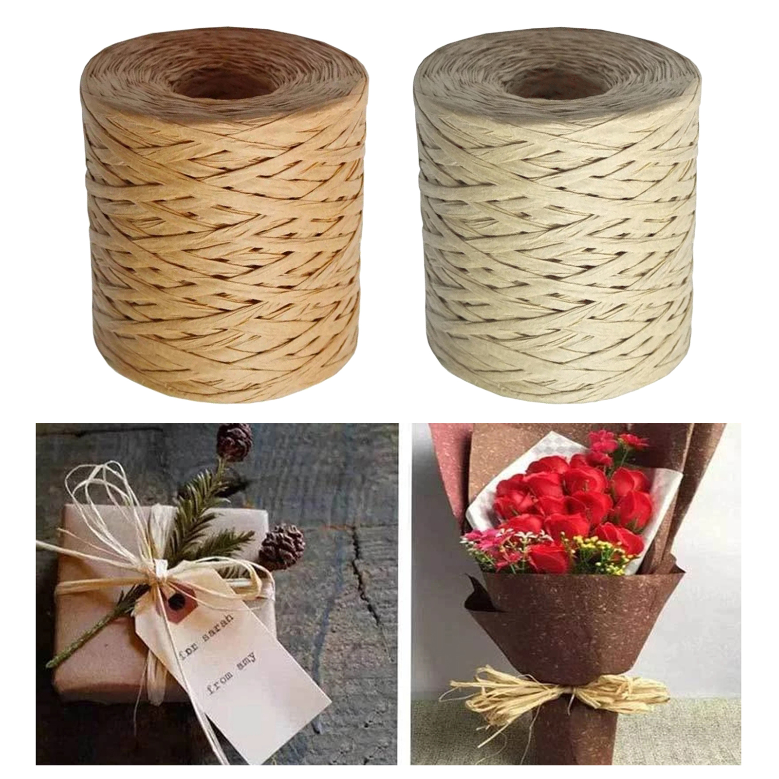 200m Raffia Paper Ribbon Roll Eco-friendly Recyclable Twine Cord for Valentines Gift Wrapping Bouquets Decoration Weaving