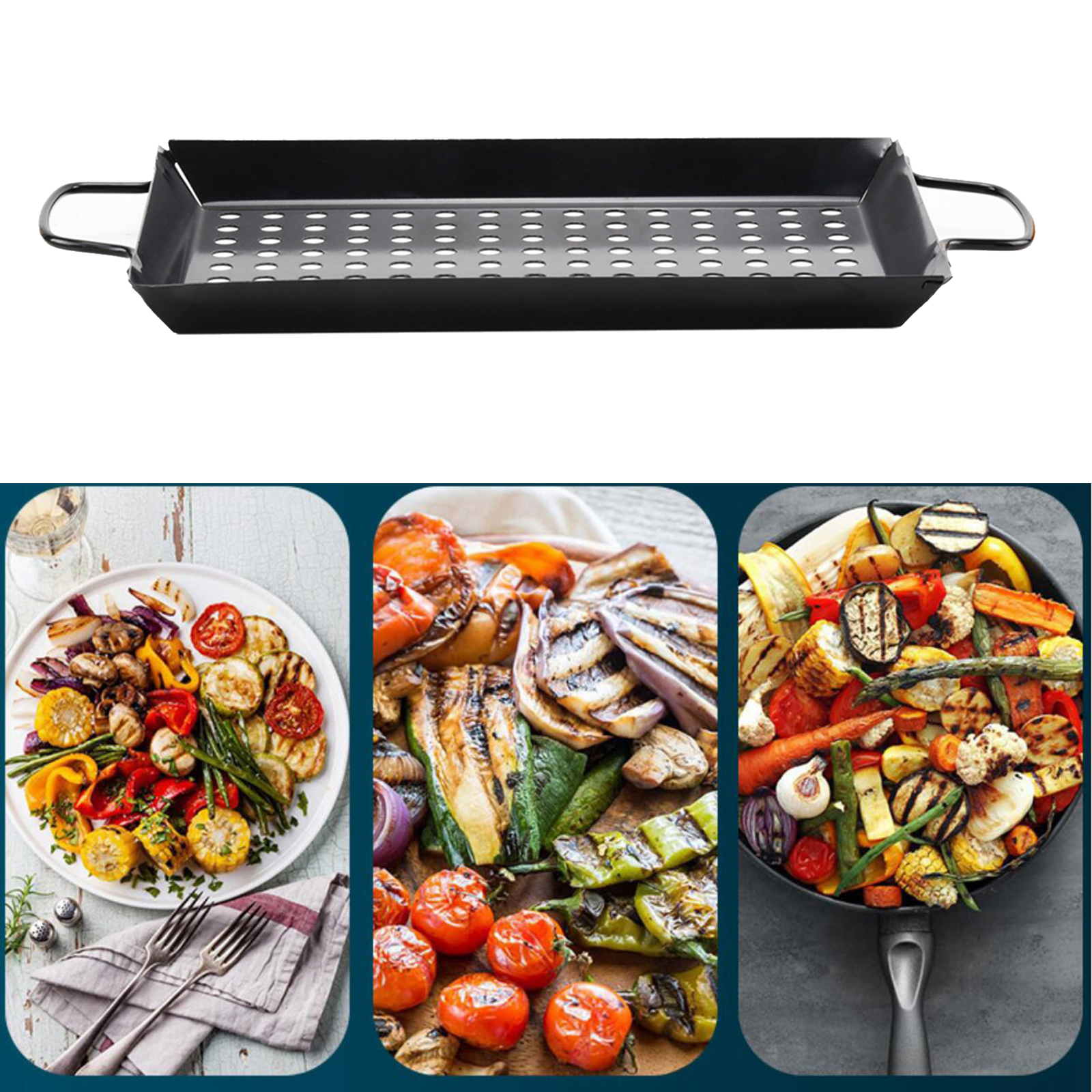 Grill Topper BBQ Grilling Pans Non-Stick Barbecue Trays with Holes for Cooking Meat, Vegetables, and Seafood, Easy to Clean