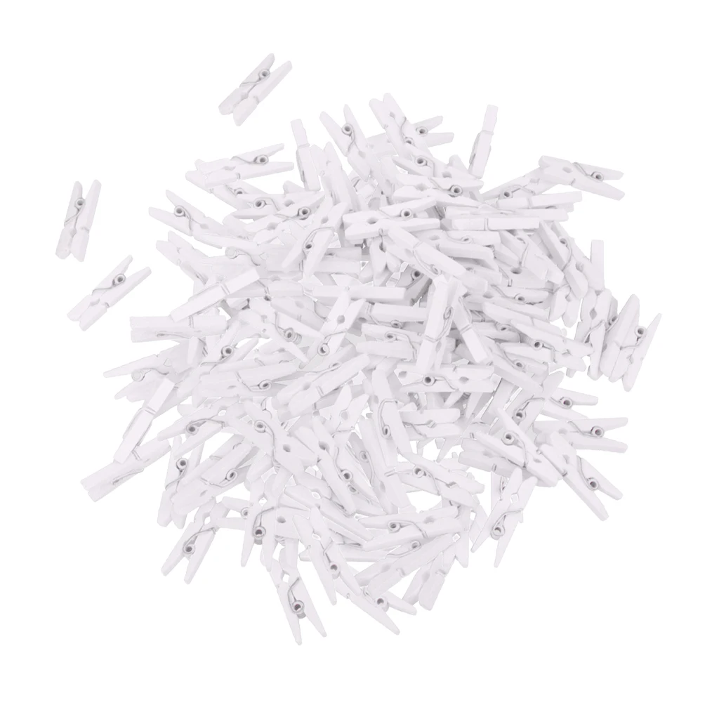 100pcs Wholesale 25mm Mini White Wooden Clips Wood Pegs For Photo Clips Clothespin Craft Wedding Decoration Clips Pegs