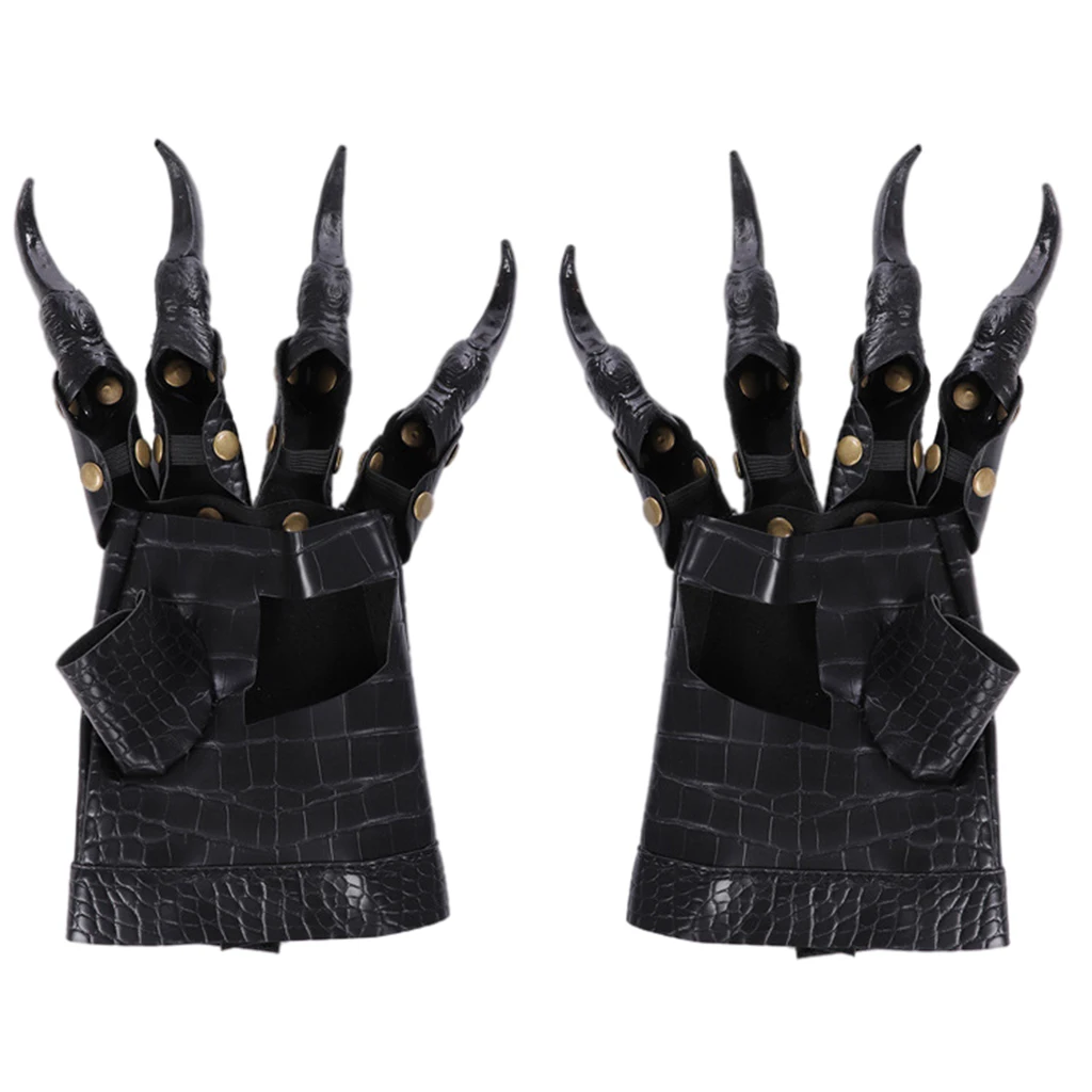 2Pcs Leather Halloween Dragon Claw Gloves Cosplay Mittens Adjustable Costume Clown Dragon Wolf Cat Paw Gloves Mitts