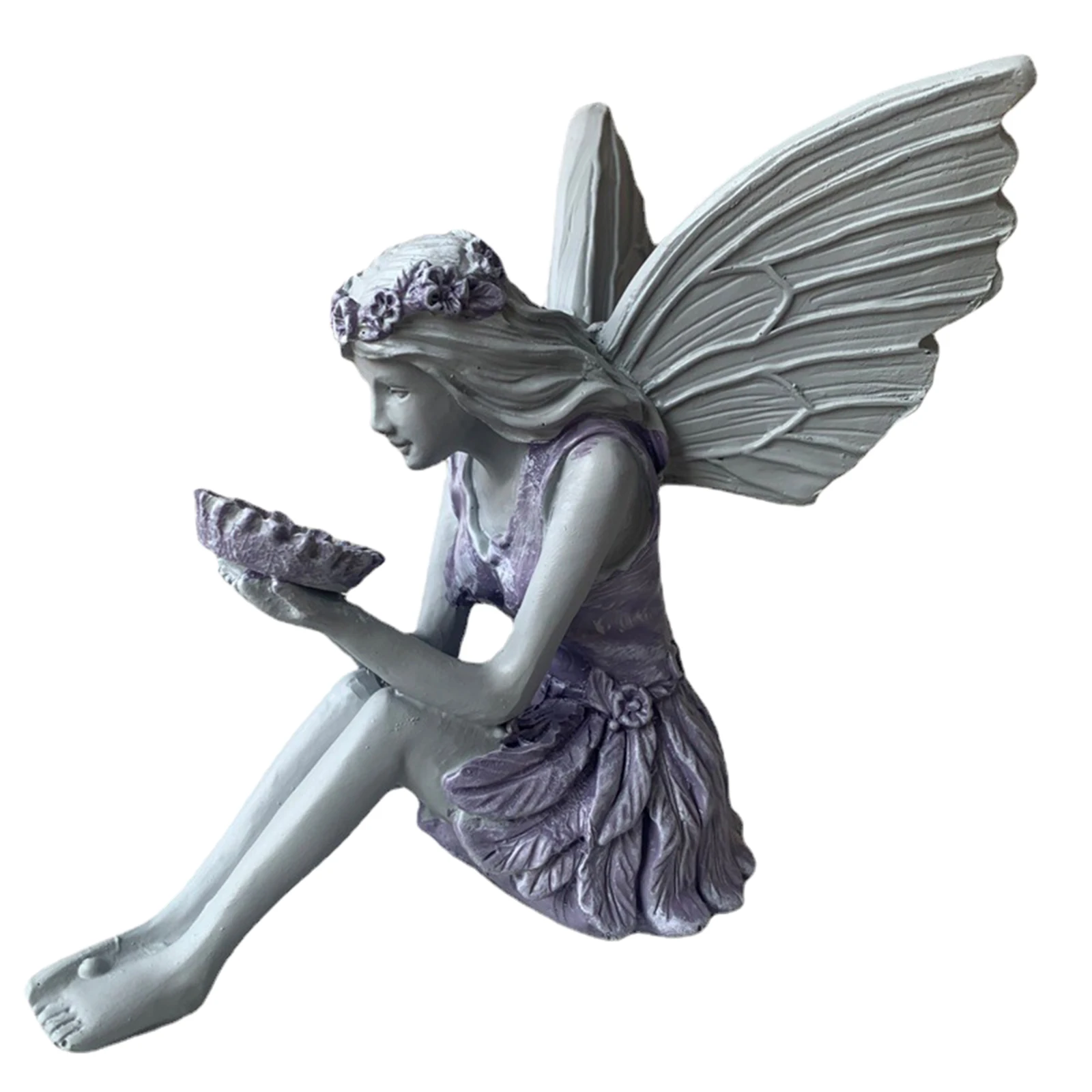 Resin Flower Fairy Statue Garden Yard Girl with Wing Figurine Decoration Home Lawn Porch Sculpture Ornament Landscaping Crafts