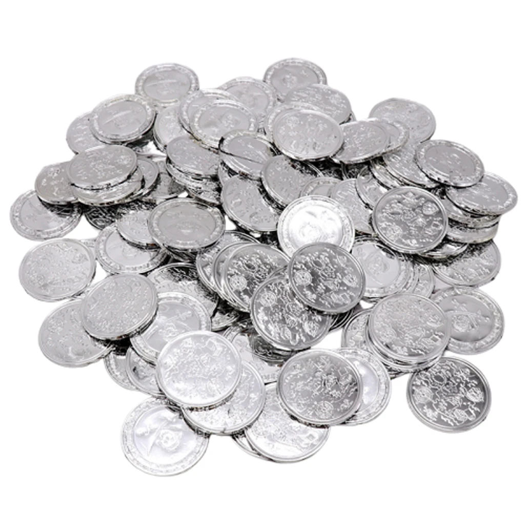 100 Pack Plastic Pirate Treasure Coins Chest Play Money Kids Party Favors 