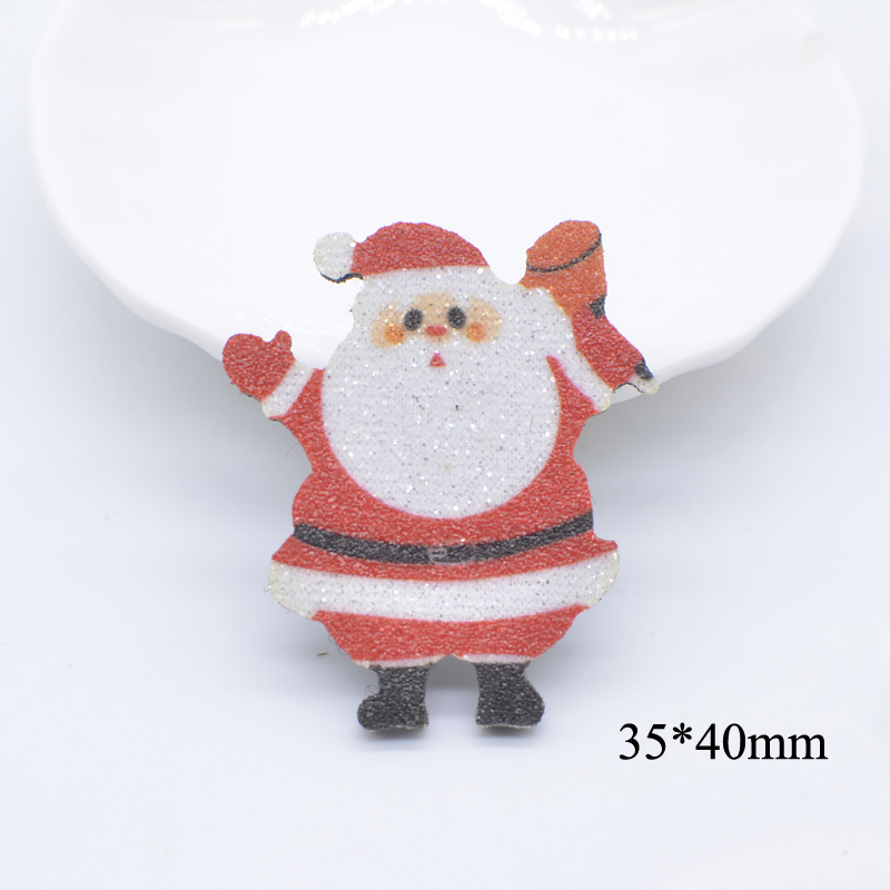 10 Stück bedruckte Weihnachtsmann-Baum-Hirschglocke, gepolsterte Glitzer-Leder-Applikationen für DIY Kopfbedeckungen, Haarspangen, Band, Schleife, Dekor-Zubehör – Detail 6