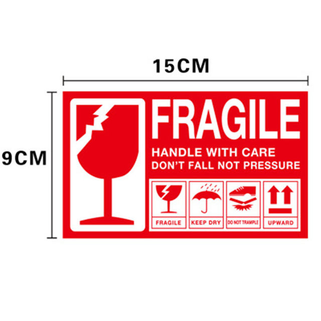 250 Adesivi Fragile Handle With Care - 10x10 Cm, Bianco-Rosso, Colla Permanente Per Pacchi
