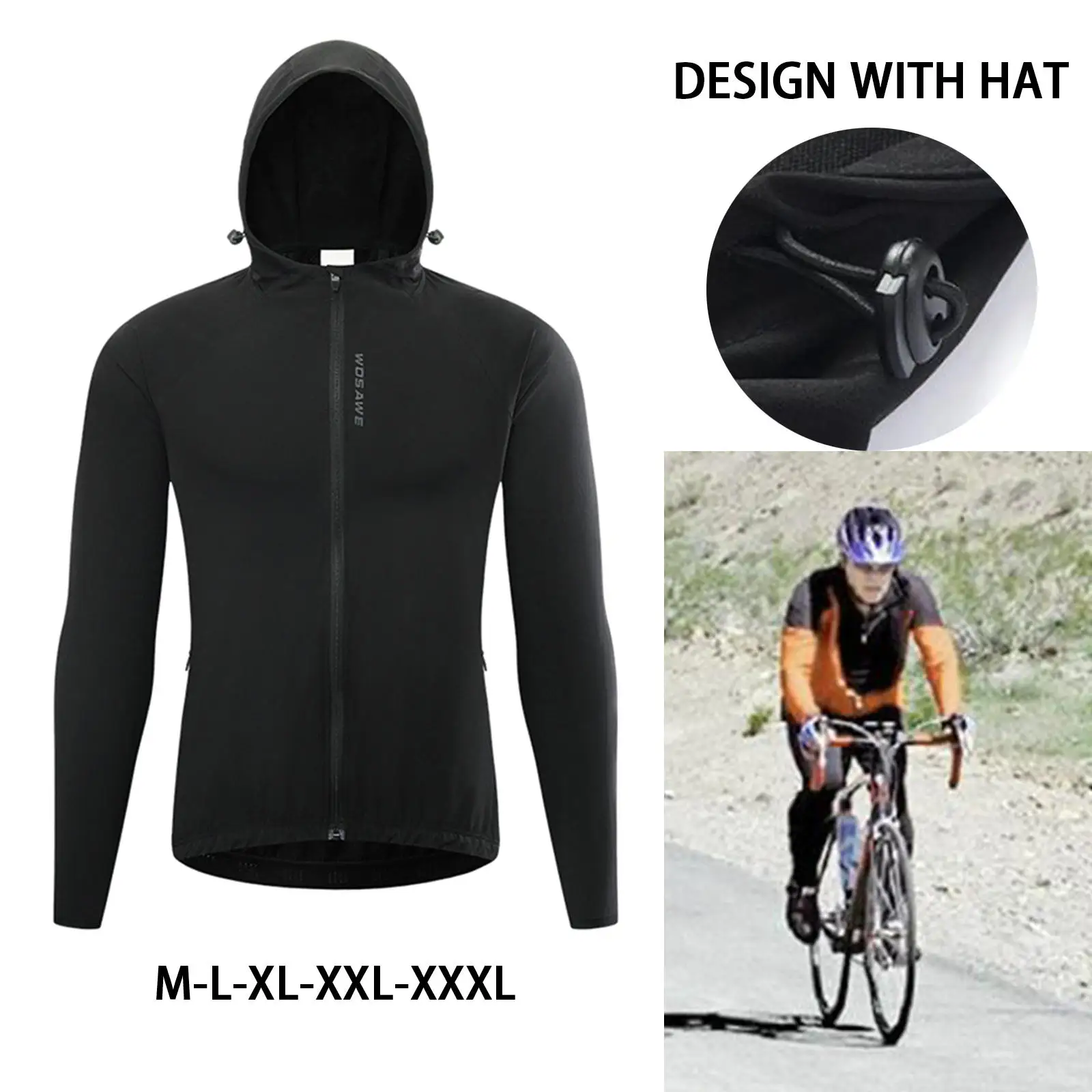 Windproof Cycling Jackets Men Riding Windbreaker Lightweight Riding Reflective Gym Training Hooded Coat for Bike Riding