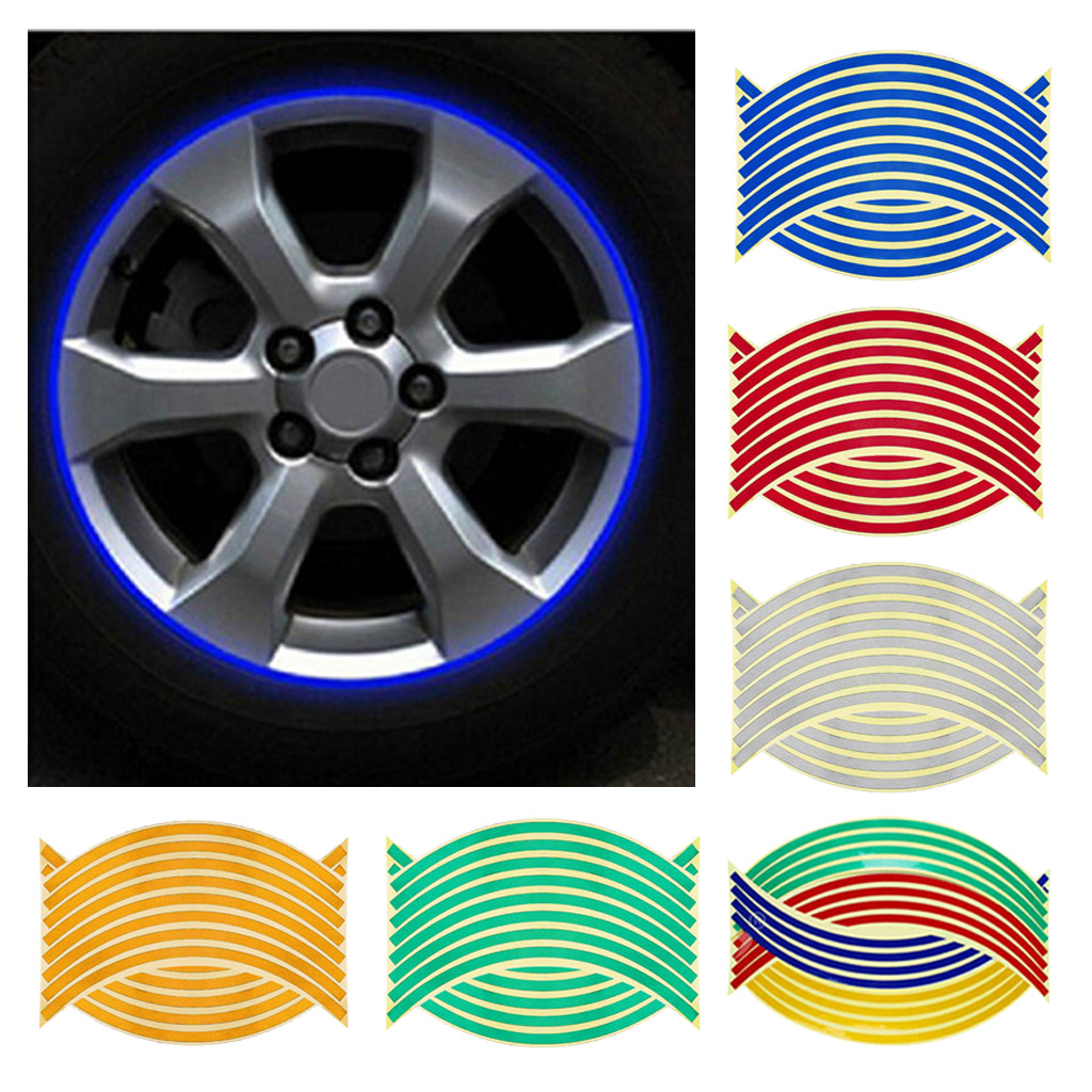 16pcs Reflective Rim Tape, Wheel Stripe Decal Trim For Motorcycle Wheels, (14/18inch), Multi-colors