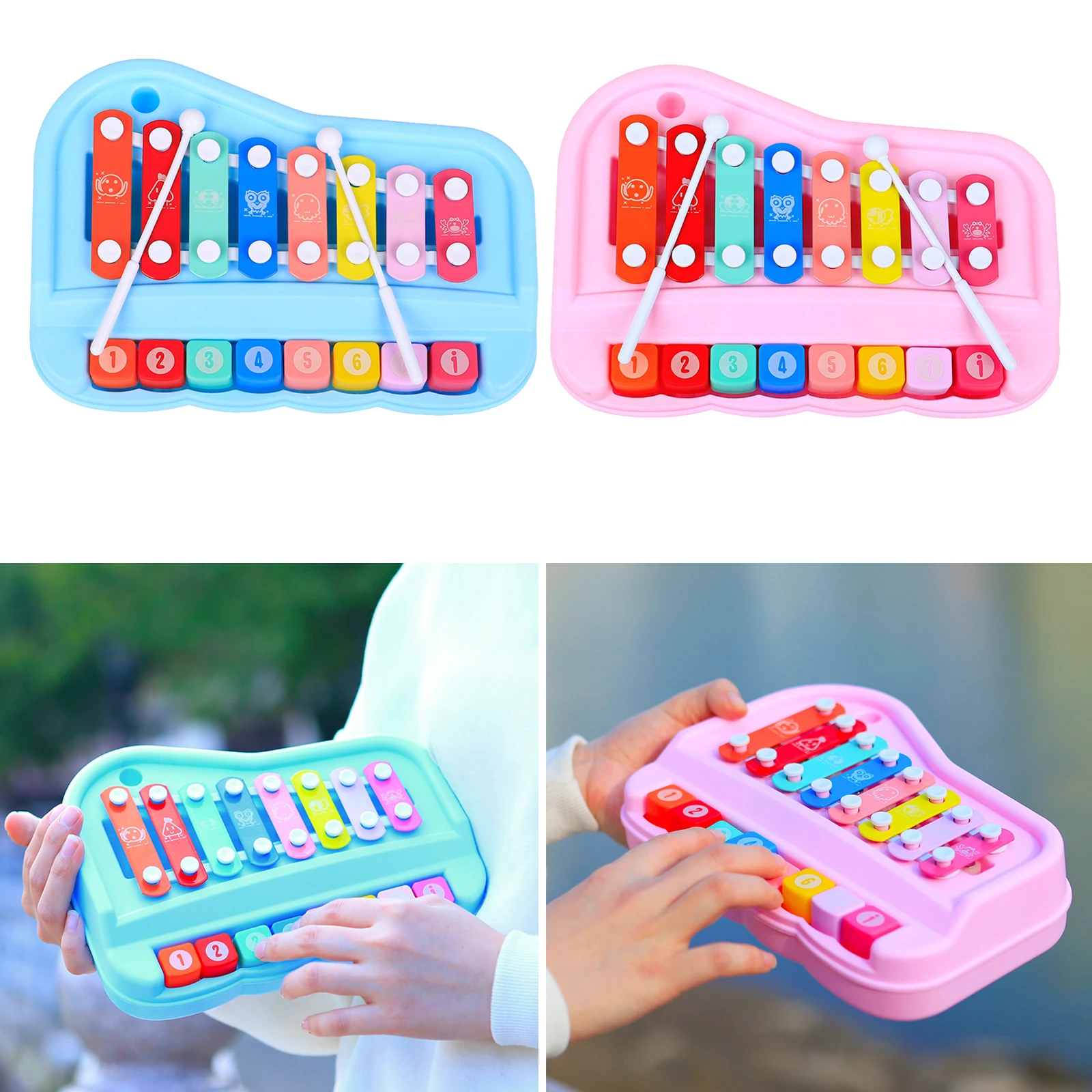 Baby Music Instrument Toy Wooden Xylophone Children Kids Musical Toys w/ Safe Mallet Musical Cards Xmas Gifts